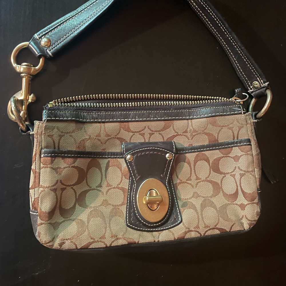 Coach Brown and Black Shoulder Bag with Signature Design